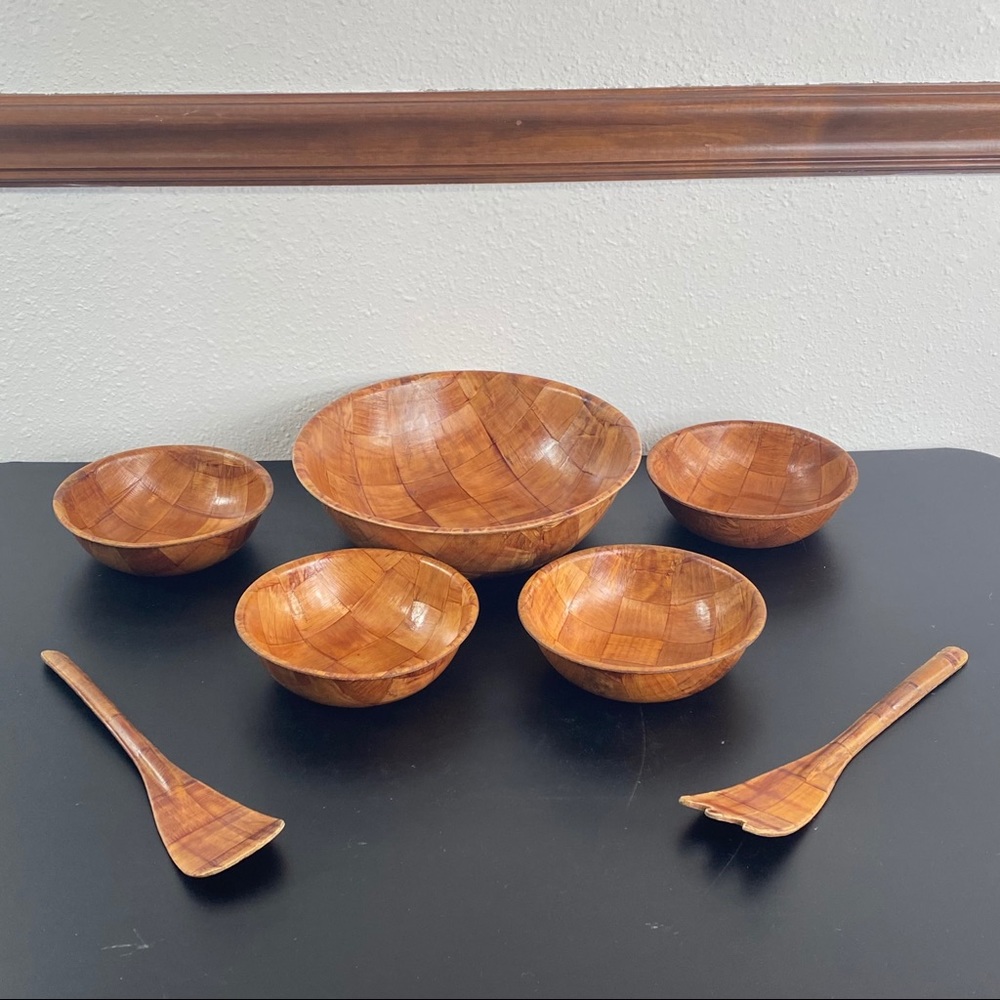 CM Set of Woven Wooden serving bowl & bowls